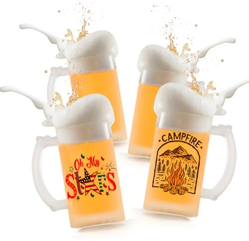 AGH Sublimation Beer Mugs Set,16oz Beer Glasses Mug with handle,4Pack Beer Glasses for Freezer,Frosted Glass Beer Cups,Glass Mugs for Beer Bar. Beer Cups for Men.