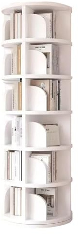 MollyYou: Drehbares Bücherregal mit 6 Ebenen, 360°-Display, Weiß, für Wohnzimmer und Schlafzimmer (51 * 190cm)