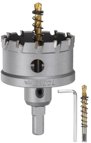 sourcing map Kit de sierra perforadora de carburo de 57 mm, juego de cortadores de agujeros de metal con 2 brocas centrales y resortes 1 llave para acero inoxidable, cobre, hierro, aluminio