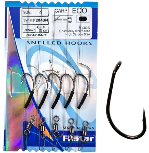 PRO FILSTAR Angelhaken CARP Set 5Stk, N4 mit Vorfach & Wirbel, Flechtschnur | 25cm - Angeln Karpfen Zubehör - Carp Fishing Hook - Boilies & Pellet Haken - Method Feeder – Vorfachschnur - Sport Set