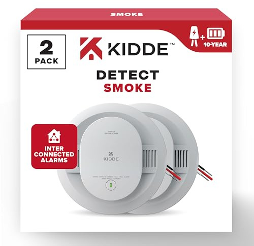 Kidde Smoke Detector, Hardwired with 10-Year Battery Backup, Interconnectable, LED Status Lights, 85 dB Alarm, 5-inches, 20SA10, 2 Pack