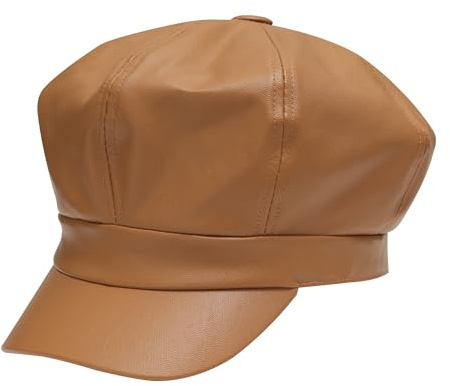 ZLYC Damen PU Leder Ballonmütze Schirmmütze Retro Baskenmützen | Leather Klassisch Kappe für Herbst Winter