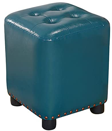 DLNTXFDG Fußhocker Ottomane Fußhocker Ottomane Fußhocker Quadratisch, Kunstleder Schminkhocker für Schlafzimmer, Handnieten-Design, Kompakter gepolsterter Sitz mit ABS-Kunststofffüßen (Blau