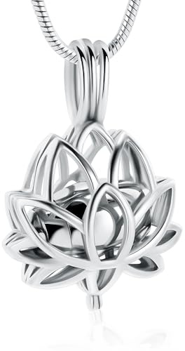 QGJNSGC Kremation Schmuck für Asche Lotus Blume Asche Anhänger Halskette mit Mini Hohl Urne Memorial Ash Andenken Schmuck