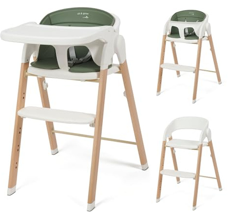 Babylo Sit & Grow Highchair and Child Seat with Secure Harness & footrest, Removable Padded seat Liner and Tray for Easy Cleaning, White & Green