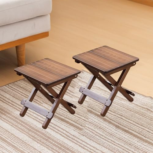 Generisch Klapphocker Aus Holz 2 Set, Quadratischer Beistelltisch Aus Teakholz, AußEnbereich Tragbarer Quadratischer Beistelltisch für Angelpicknicks Hinterhof