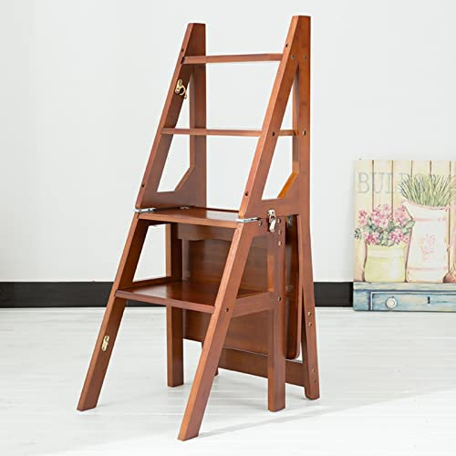 OZBME Step Stool,4 Steps Folding Wooden Seat Portable Shoe Closet High Stool Eco-Friendly Water Paint Reinforced Hinged Ladder Stool Tongue and Groove Structure Flat and Smooth Ladder Body,Safeng and