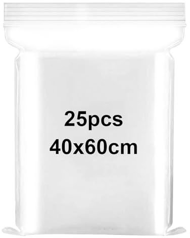 Lot de 25 grands sacs refermables en plastique transparent avec fermeture à glissière - 40 x 60 cm - Sacs de rangement hermétiques - Sacs épais Sachet Zippé Sachet de Grands Refermables Pochette Zip
