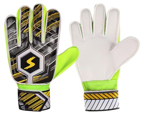 perfk Fußball -Torhüterhandschuhe Training Handschuhe Sportbekleidung Handschutzausrüstung Zubehör Torwarthandschuhe Kinder Teenager, Gelbe Größe 7