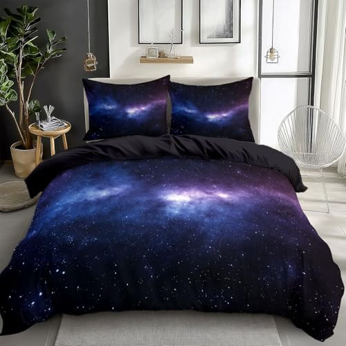 Generisch Bettwäsche Sternenhimmel Sterne 200 x 220 cm Bettbezug Schwarz Flauschig Hypoallergen Bettwäsche-Set 3Teilig, Teenager Jungen Mädchen Mikrofaser Bettdeckenbezug Set