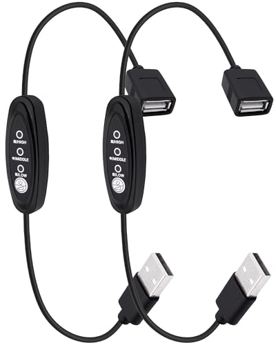 Cavo USB YARCHONN con interruttore a 3 velocità, cavo di estensione USB 5V con interruttore di controllo regolabile in 3 posizioni maschio a femmina adattatore connettore per strisce LED Fans -2pcs