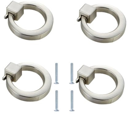 SANCHAKOU Schubladenknöpfe 4Er-Pack Kleiderschrank-Schubladenschrankgriffe Edelstahlgriff Möbelbeschläge Einlochmontage Chrom-Zugring
