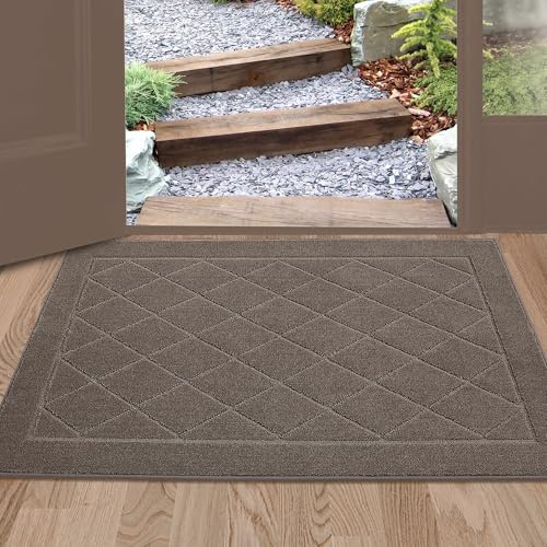 BEQHAUSE Dirt Trapper Door Mat 24 x 36, Doormat Non-Slip Entryway Rugs Washable, Dog Door Mat Stain Resistant and Absorbent Welcome Floor Mat for Front Back Door, Mud Wet Shoes & Paws, Light Brown