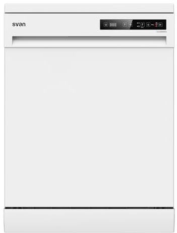 Svan Lavavajillas 60 cm Blanco SJ13601ED. 1890W, 14 Cubiertos, 2 Bandejas, 6 Programas, Display LED táctil, Función Stop&Go, Eficiencia Energética Clase E
