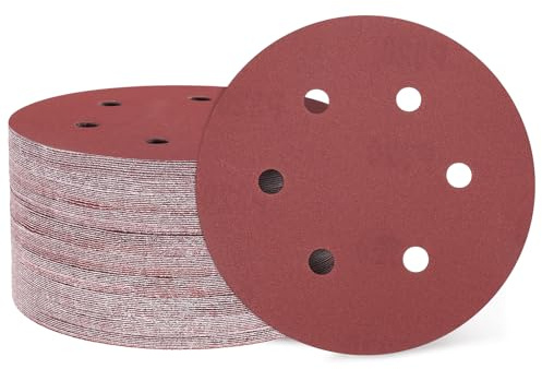 sourcing map 100 dischi abrasivi da 150 mm, 6 fori, grana 320, con gancio e anello, per levigatrice orbitale casuale, per la lavorazione del legno, metallo automobilistico