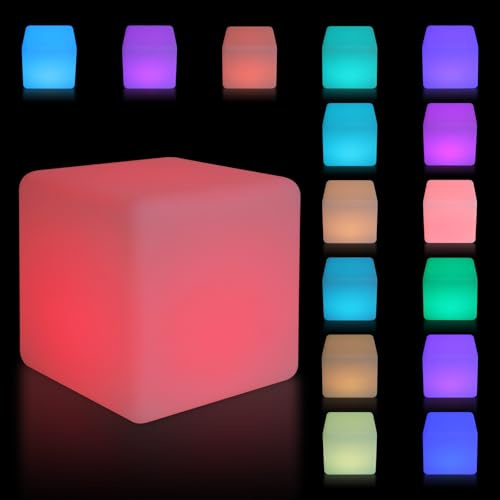 Brride 12in/30cm Farbwechsel LED Würfel Licht mit Fernbedienung, 16 RGB Wasserdichte Würfel Hocker 4 Lichtmodi Sitzwürfel Sitz, USB Wiederaufladbar für Haus Schlafzimmer Pool Partei