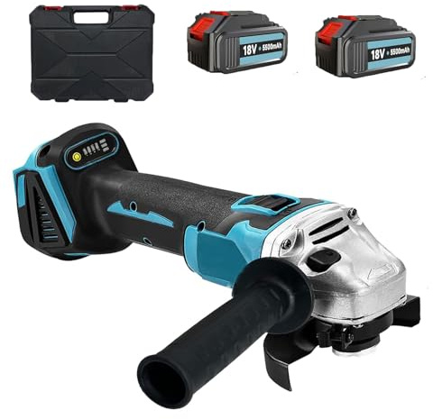 Akku Winkelschleifer 125 mm Kabellos, 18V Winkelschleifer mit 2 * 5500mAh Akkus,Neues Upgrade Kompatibel mit Makita 18V AkkuLadegerät, 9000RPM Bürstenloser Motor Metallschleifer(Blau)