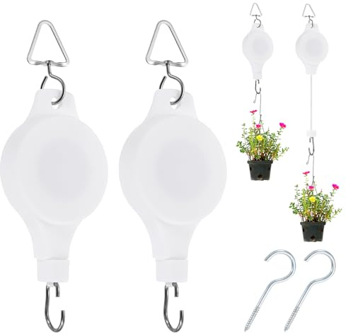 PATIKIL Carrucola Per Piante Retrattile 2 Pezzi Gancio Pesante Per Appendere Fiori Cestini Con Gancio A Triangolo Per Vasi Mangiatoie Per Uccelli Da Giardino Bianco