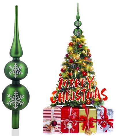 SKYYUE Pointe de Sapin de Noël en Verre, Vert Cimier Sapin de Noel Verre Sommet de Sapin de Noël 31cm Dessus de Sapin de NoëL Christmas Tree Topper Arbre Noel (Vert Argent)