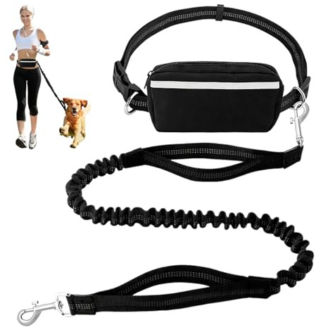 Trsnzul Joggingleine Hunde, Freihändig Laufleine, Laufhundeleine mit Hüftgurt, Abnehmbare Hüfttasche, Bauchgurt Hundeleine mit Dual Griffe für Mittelgroße Große Hunde bis zu 50 kg