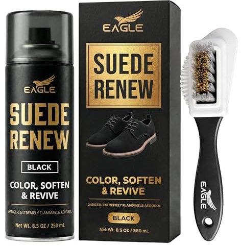 Eagle Black Suede Restorer Spray – Suede & Nubuck Color Restorer for Shoes, Boots & Jackets, Renew Spray to Restore Color, Revive Nap & Texture, Includes 3 Way Brush, 250mL