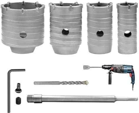 Kit de forets à béton à sec, forets à béton à sec, scie cloche avec poignée ronde de 320 mm, queue SDS Plus avec foret de30, 40, 50 et 68 mm, foretspour maçonnerie, brique, pierre