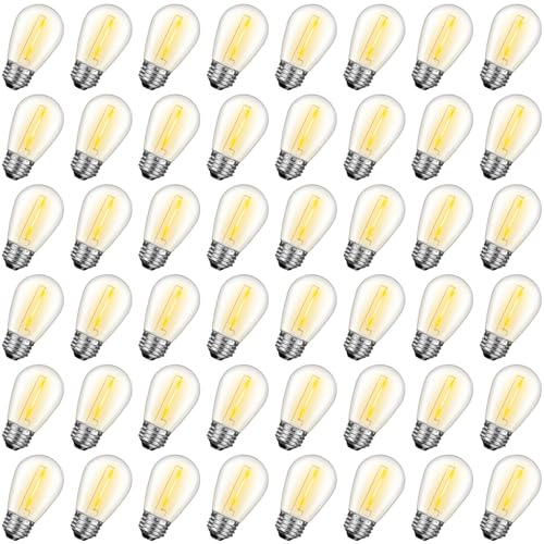 GvvooHome 48 Pack S14 LED Replacement Light Bulbs, Shatterproof Plastic 1W Outdoor String Light Bulbs for Patio, Garden, Waterproof, E26 Regular Medium Screw Base, Warm White