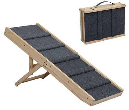 Dog Ramp for Bed, 4 Height Adjustable Portable Folding Pet Ramp for Small Medium Dogs, Wooden Dog Climbing Ladder with Non-slip Mat for Sofa, Bed, Couch,Car, 80x30cm