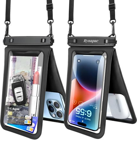 Rynapac IPX8 wasserdichte Handyhülle 8 Zoll, 2 Stück Wasserfeste Tasche | Doppeltes Taschen, Hochsensibler Touch, Unterwasserfotografie, mit Umhängeband, für iPhone 17 16 15 Pro Max Strand Schwimmen