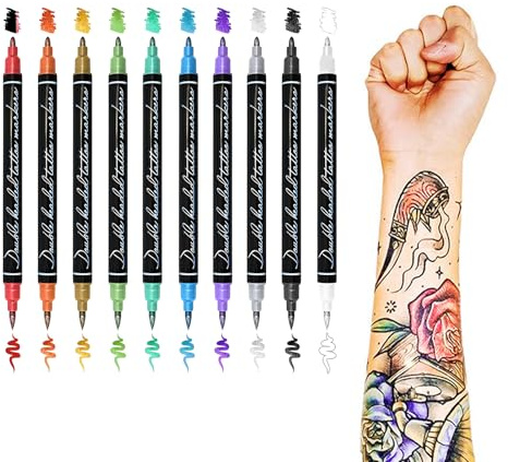 Pennarello Per La Pelle - Penna Per Tatuaggio Temporaneo A Doppia Faccia | Penna Per Pittura Metallizzata Per Body Painting | Pennarelli Creativi Fai-da-te Per Festival, Feste Trucco Artistico Con Pen
