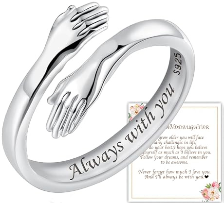Hug Ring,925 Sterling Silver Hug Rings for Women Girls To My Daughter Granddaughter Mum Gift Always with you Rings (Granddaughter)