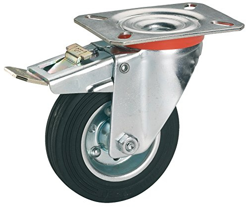 Dörner + Helmer Vollgummi-Lenkrolle mit Totalfeststeller, 80mm x 25mm, 50kg Tragkraft, 100mm x 85mm Platte, mit Bremse