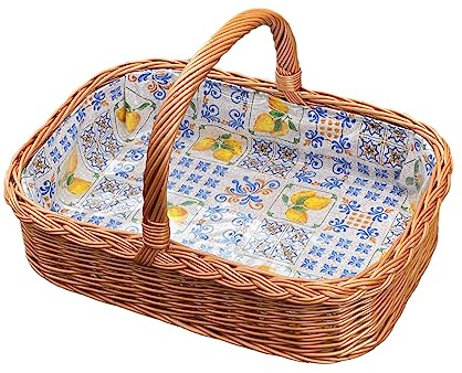 Bukora® Korbtablett aus Weide mit Futter Zitronen und blauen Muster