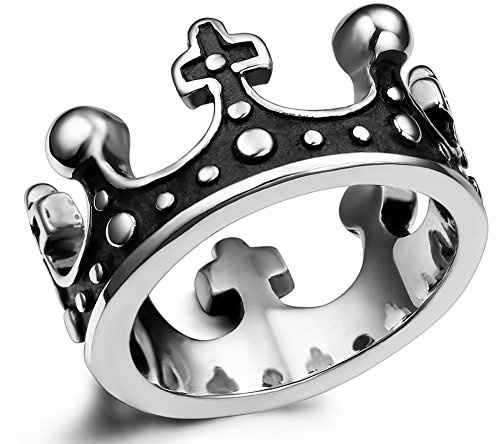 Flongo damring herrring kvinnor män ringar bandring tätningsring rostfritt stål ring silver svart kunglig kung krona Kruzifix kors retro e rostfritt stål, 59 (18,8), cod. FLG02782