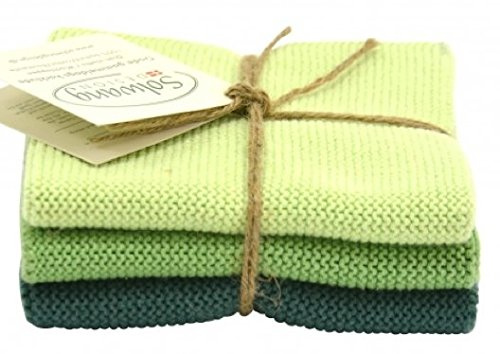 Wischlappen gestrickt im 3er Set Grün Kombi (staubig grün dunkel) Multi Wischtücher