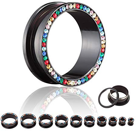 Treuheld Flesh Tunnel - Stahl - Schwarz - Kristall Regenbogen 5 mm