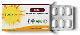 SunVit-D3 Vitamin D 800IU Capsules - Vitamin D3 Cholecalciferol Capsules Support the Maintenance of Bone, Teeth, Muscle & Immune System | Made in UK & GMP Approved - D3 Vitamins 28 Convenient Capsules