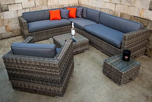 Ragnarök-Möbeldesign PolyRattan Lounge - Deutscher Hersteller - 8 Jahre GARANTIE - Gartenmöbel Sitzgruppe Tisch Aluminium Rostfrei auch Seitenverkehrt stellbar Sessel Rattan Natur Polster Grau