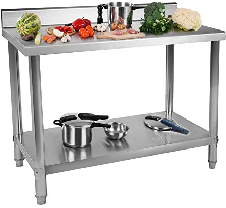 Royal Catering RCAT-120/70-N Arbeitstisch Edelstahl Küche Edelstahltisch 120 x 70 cm mit Aufkantung höhenverstellbar Grilltisch Outdoor Küchenmöbel