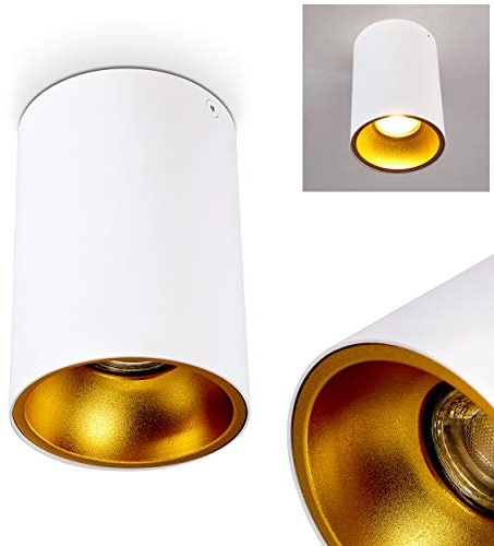 HOFSTEIN Deckenleuchte Grenada, moderne Deckenlampe aus Metall in Weiß/Goldfarben, Leuchte im modernen Design (Ø 9, 5cm), GU10, Wohnzimmer, Esszimmer, Schlafzimmer, Küche