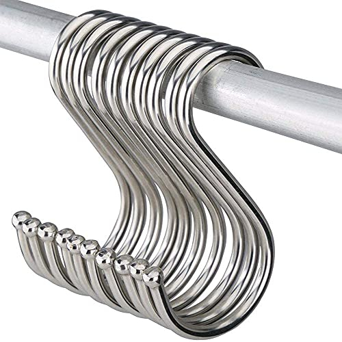 Klassikaline S Hook - 10-Pack Premium Stainless Steel Metal S Hooks Kitchen Pot Pan Hanger Clothes Storage Rack Polished for Your Pots and Pans, Utensils, Towels, Ties and Much More (3.3 inch)
