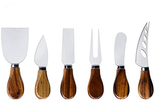 KT-GARY Premium 6-Piece Cheese Knife Set - Acacia Wood Handle Stainless Steel Cheese Knives for Charcuterie Board
