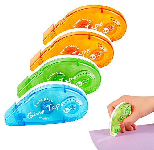 4 Pcs Glue Roller, Total 105ft Adhesive Glue Tape Double Sided Tape Dispenser for Crafting Cards Photo Album Journal Scrapbooking, 0.31in x 26.25ft (Random Color)