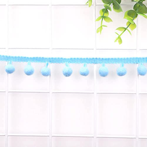 Duories 5 Yards 12mm Pompons Borte zum Basteln,Dekoband Mit Bommeln Bälle Pom Poms Fransenborte Zierband Dekoborte Nähzubehör für DIY Basteln Apparel Kleidung,Kostüme,Nähen,Dekoration,Hellblau
