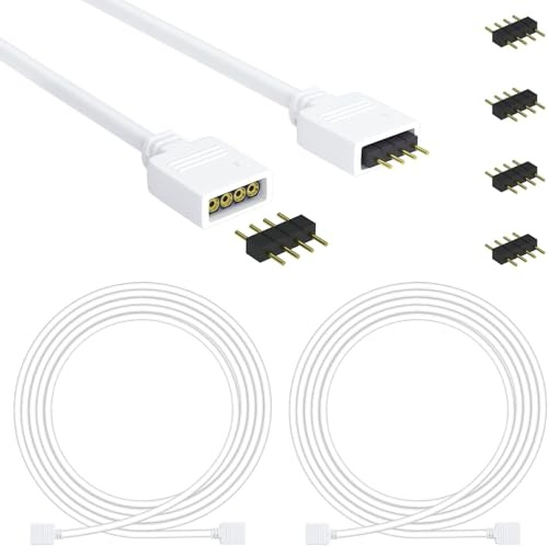 REDTRON Conector de tira LED, Paquete de 2 Cables de extensión RGB LED de 4 Pines 2 m con Conectores Macho de 10 mm y 4 Pines para Accesorios de Bricolaje de Tira LED 5050 3528 2835