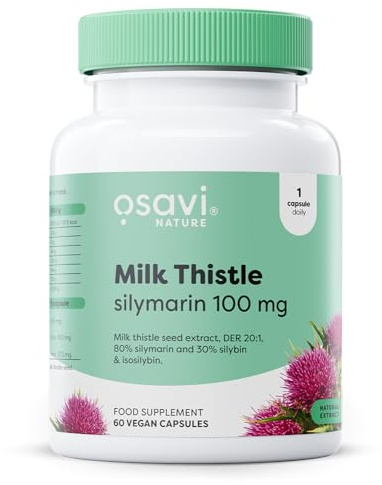 Osavi Milk Thistle, Silymarin 100 mg – 60 Vegan Capsules | Supports Liver Function & Detoxification | Contributes to Liver Regeneration and Healthy Bile Production
