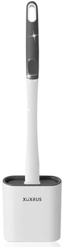 XUXRUS Silicone Flexible Toilet Brush with No-Slip Long Handle & Anti-drip Base, Deep Cleaner for Bathroom Toilet Bowl (Flooring/Wall Mounted), White