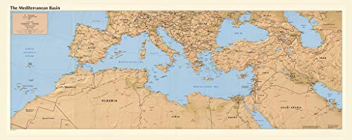 Art Oyster Map of The Mediterranean basin - 17 x 34 Premium Canvas Print Gallery Wrapped