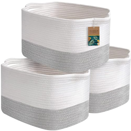 3 cestas de almacenamiento lavables de cuerda de algodón tejida para organizar, grandes cubos decorativos para baño, estantes, juguetes, cubos de almacenamiento, cestas organizadoras pequeñas (gris)