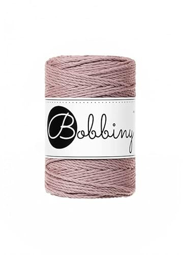 Bobbiny Premium Makramee Garn aus 100% recycelter Baumwolle 1,5 mm 3-Fach gedreht 100 m (Mauve)